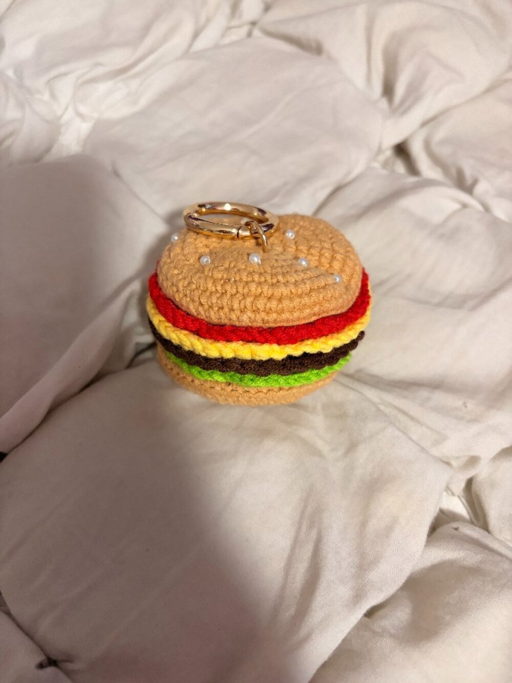 Crochet Hamburger Keychain Bag Charm Quirky Foodie Accessory
